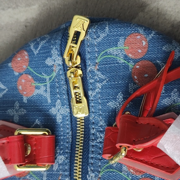 LV Denim Cherry Speedy 30 Like Satchel Monogram Croc Style Cherry Red - Picture 7 of 13